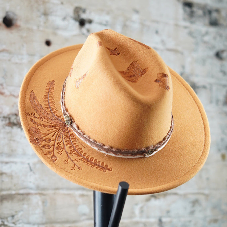 Fedora - Gold - Floral/Distressed