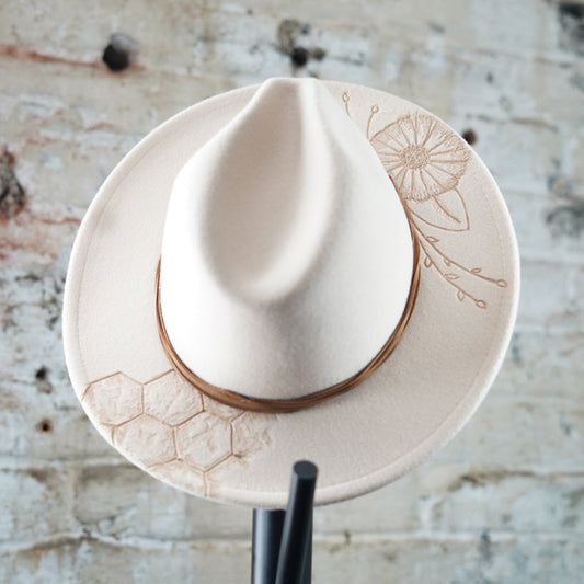 Fedora - Off White -  Honeycomb/Floral