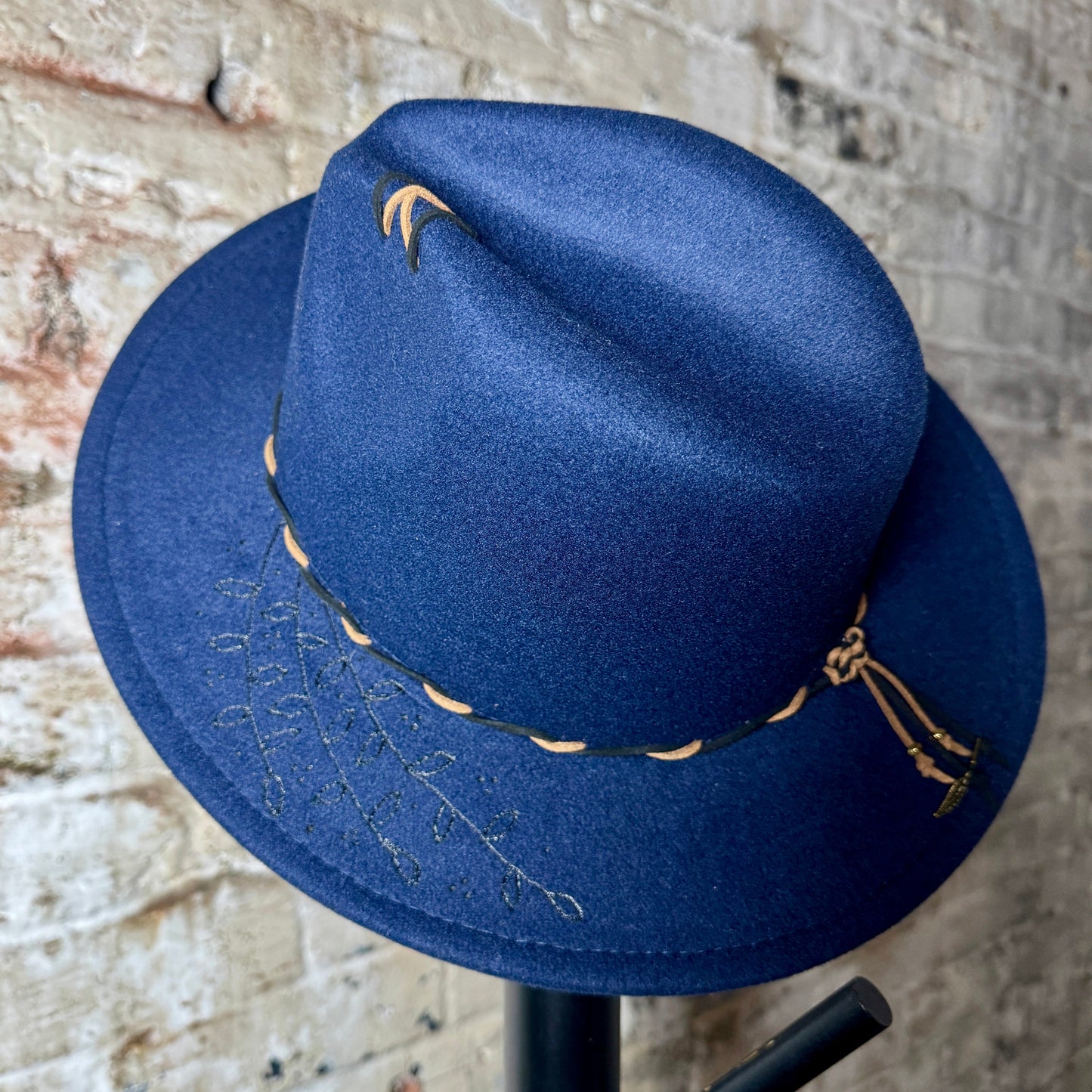 Fedora - Blue - Leather Sewn/Wild Vines