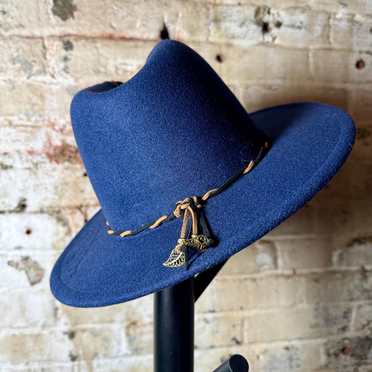 Fedora - Blue - Leather Sewn/Wild Vines