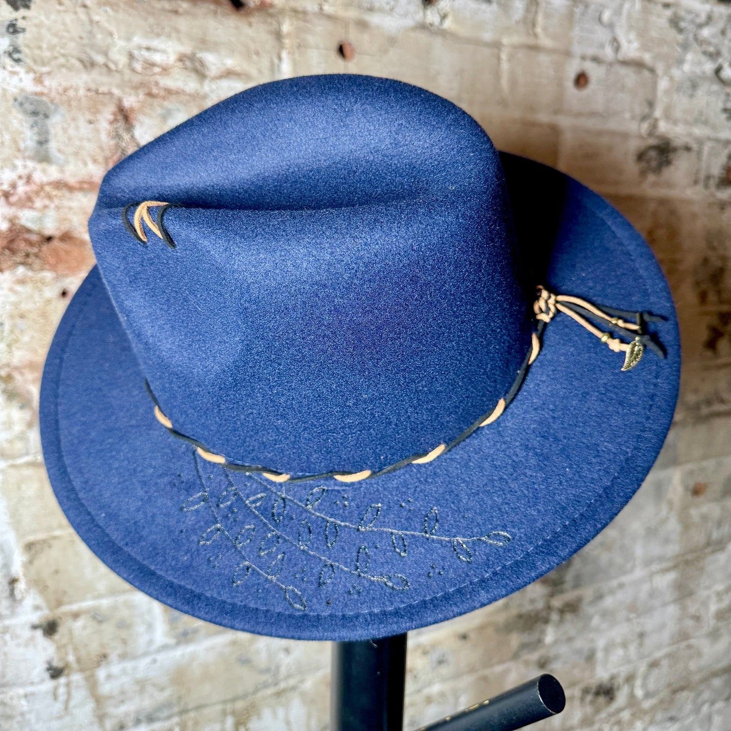 Fedora - Blue - Leather Sewn/Wild Vines