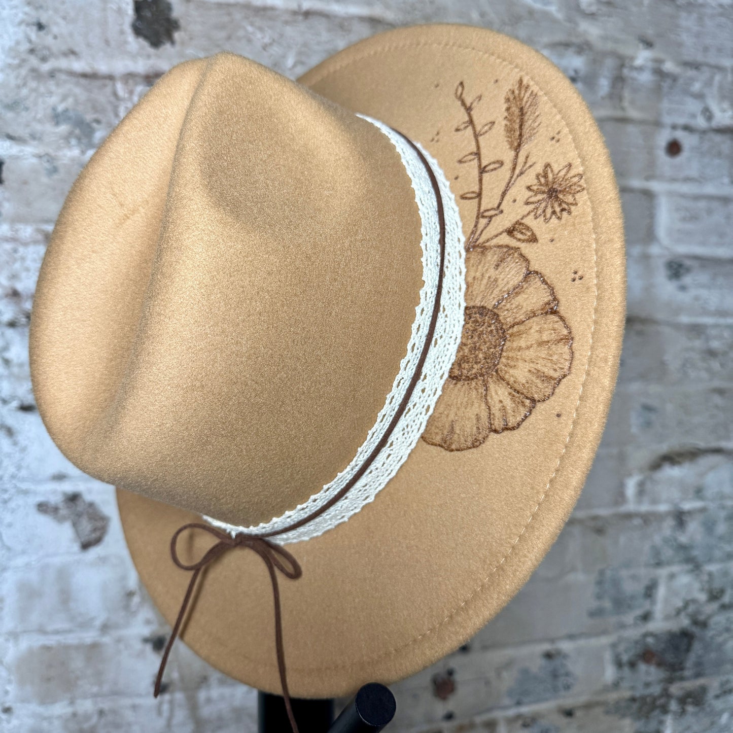 Fedora - Tan - Wild Flower / Leather + Lace
