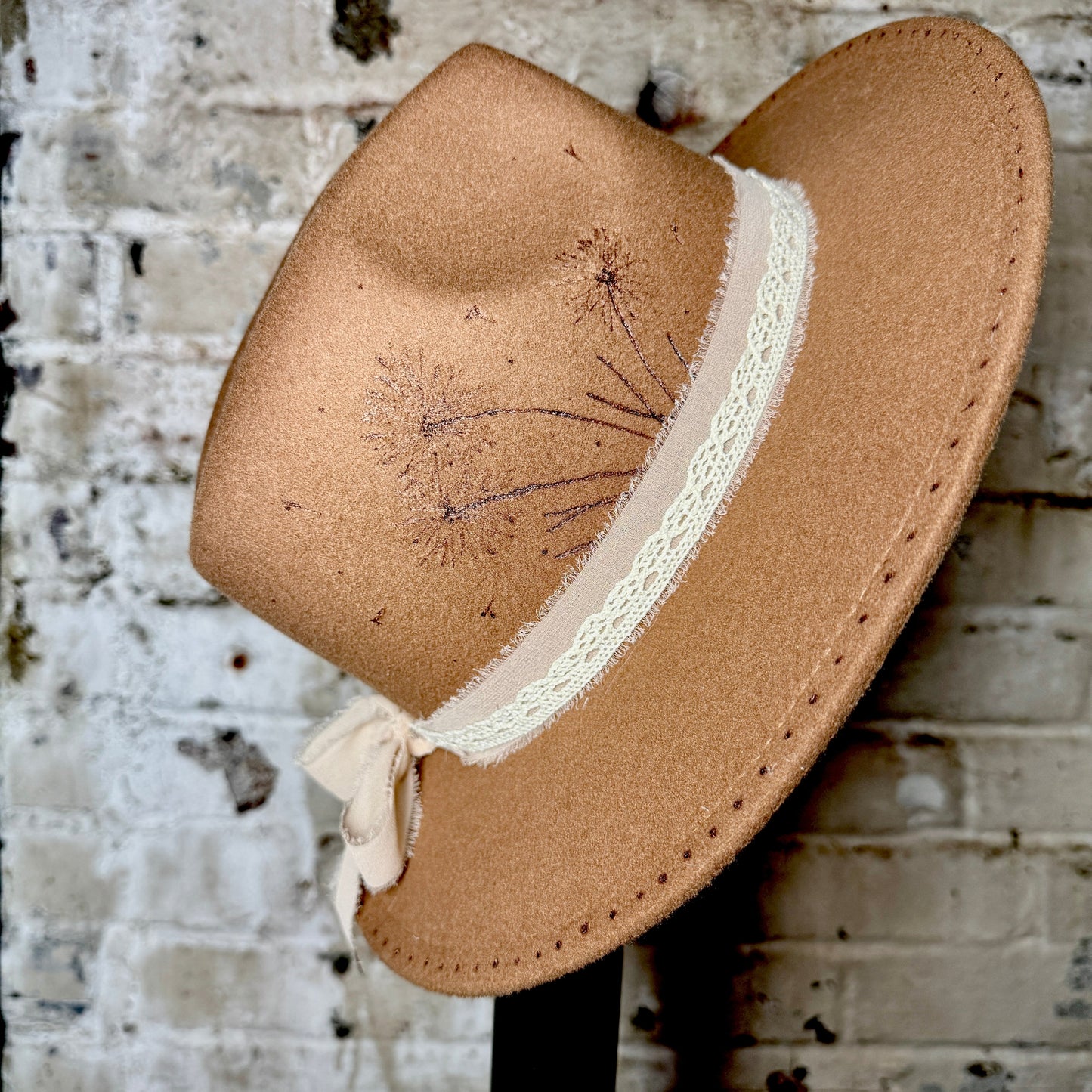 Fedora - Light Brown - Dandelion/Light Lace Bow