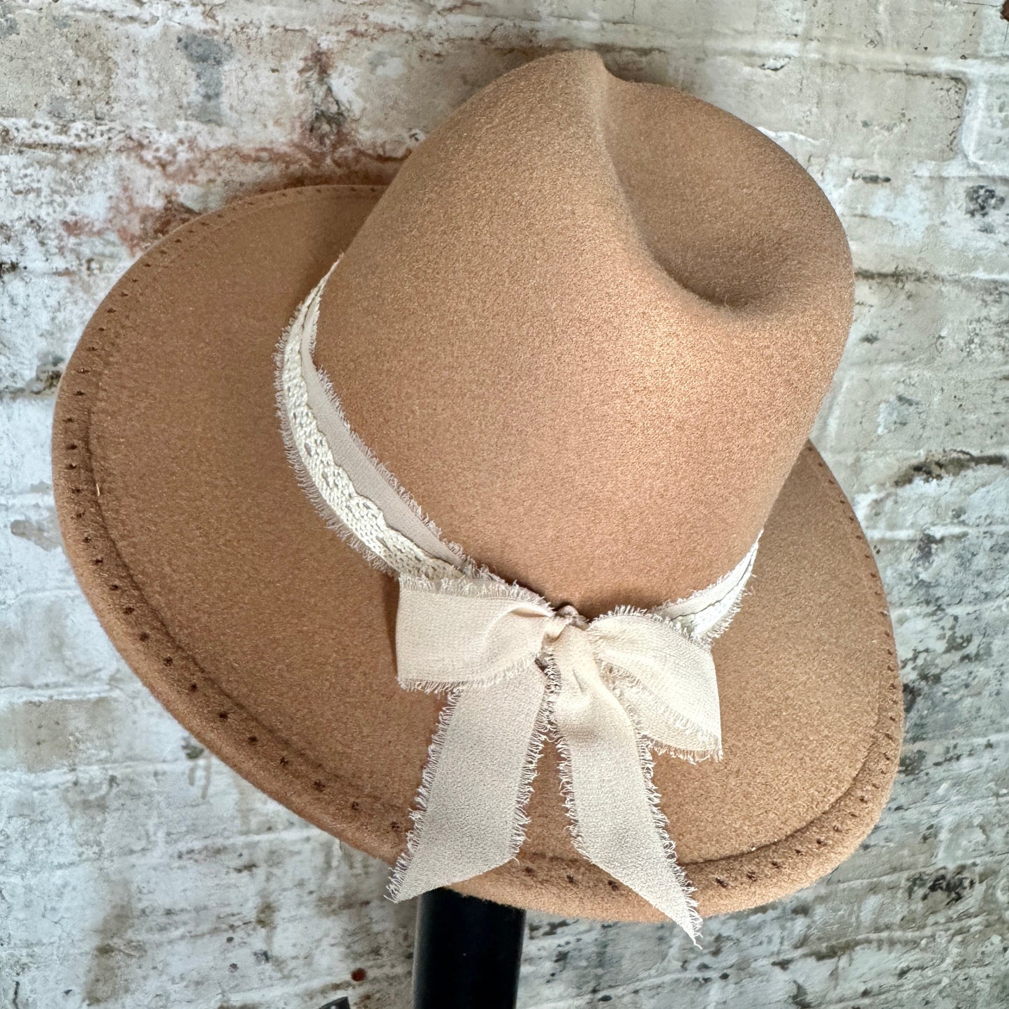 Fedora - Light Brown - Dandelion/Light Lace Bow